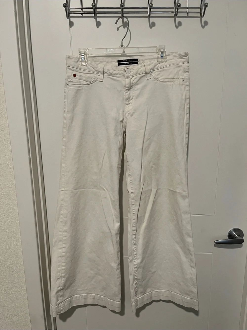 Hudson White Flare Wide Leg Denim Flap Pockets Jeans Bohemian